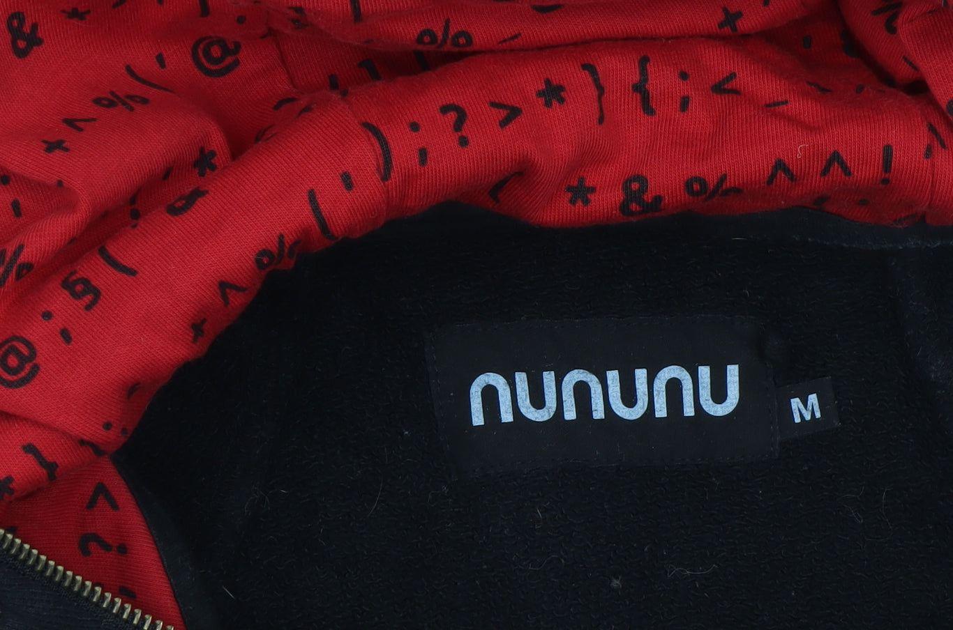 Nununu Men's Black Full Zip Hoodie with Red Lining Size M
