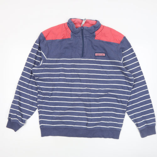 Vineyard Vines Men's Blue Striped 1/2 Zip Cotton Sweatshirt M