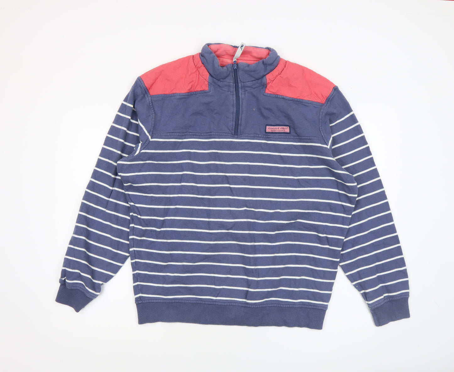 Vineyard Vines Men's Blue Striped 1/2 Zip Cotton Sweatshirt M