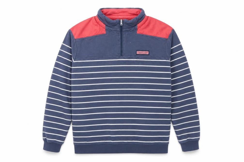 Front view of Vineyard Vines Men's Blue Striped 1/2 Zip Cotton Sweatshirt M