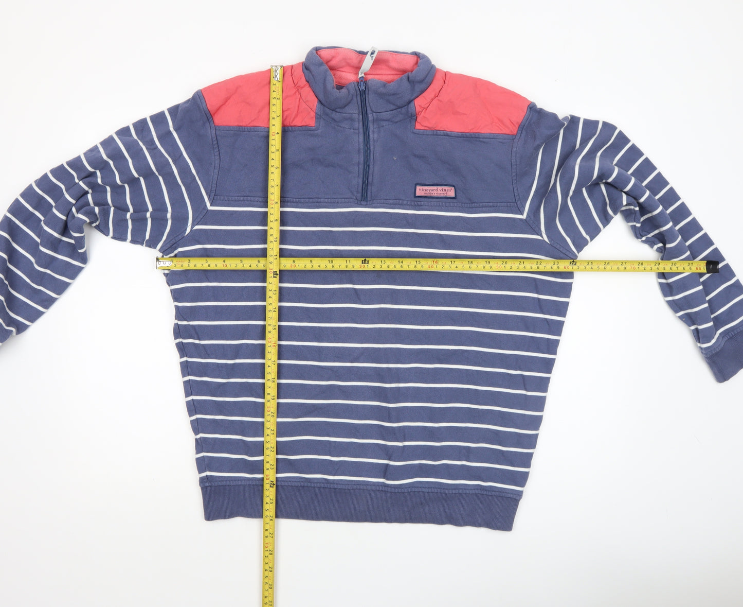 Vineyard Vines Men's Blue Striped 1/2 Zip Cotton Sweatshirt M
