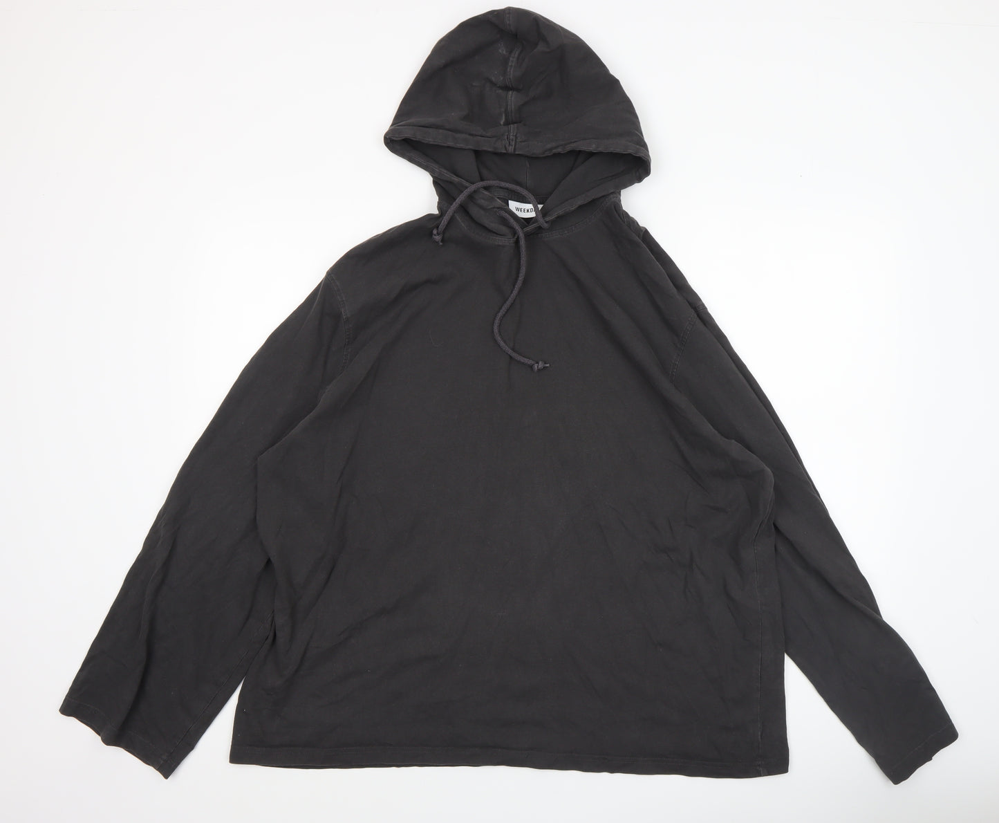 Weekday Women Black Cotton Pullover Hoodie Size L Relaxed Fit