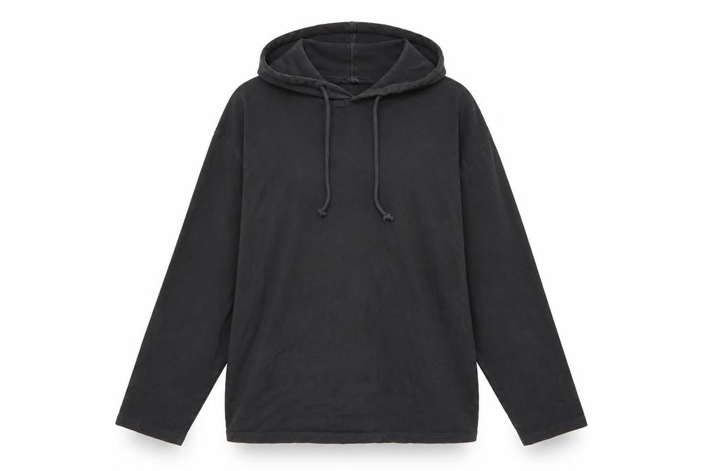 Front view of Weekday Women Black Cotton Pullover Hoodie, size L, Relaxed Fit