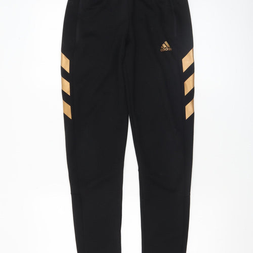 Adidas Boys Black Jogger Trousers 13-14 Years with Gold Stripes