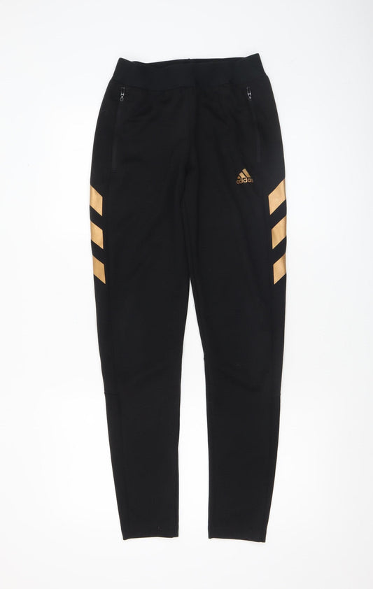 Adidas Boys Black Jogger Trousers 13-14 Years with Gold Stripes