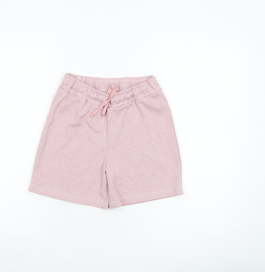 River Island Girls Pink Drawstring Shorts 9-10 Years Cotton Blend Casual