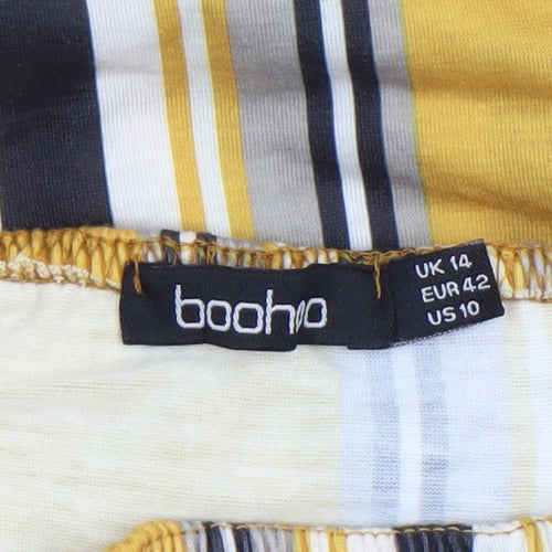 Boohoo Women’s Yellow Striped Off Shoulder Jersey Playsuit Size 14