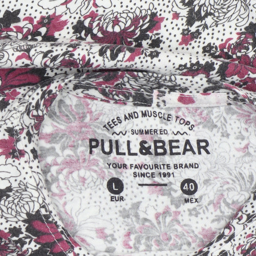 Pull&Bear Women’s Multicoloured Floral Cotton T-Shirt Size 12