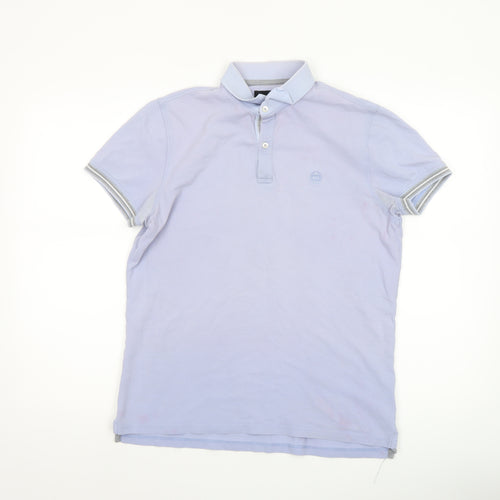 Massimo Dutti Men's Light Blue Casual Fit Cotton Polo Shirt M