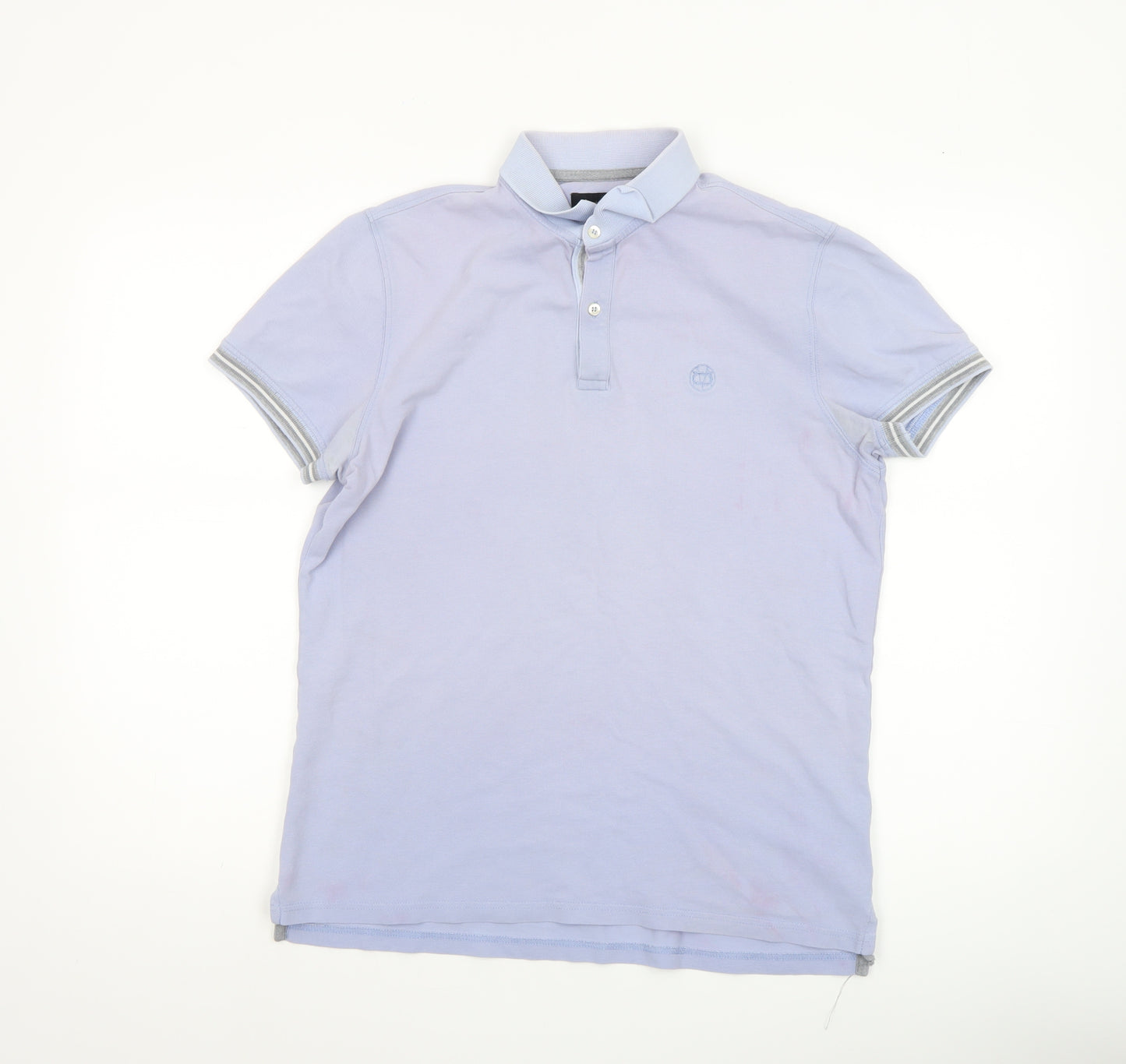 Massimo Dutti Men's Light Blue Casual Fit Cotton Polo Shirt M