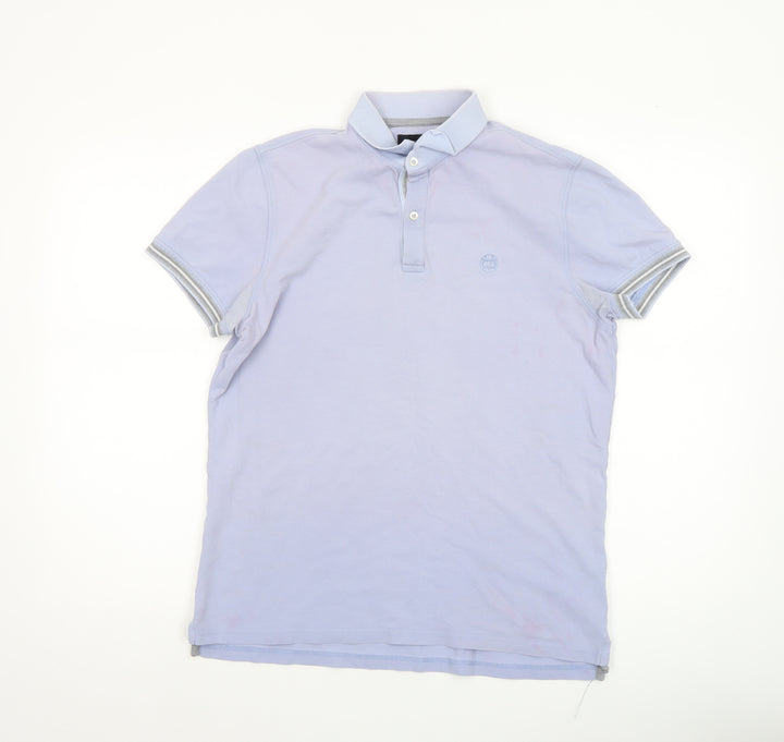 Massimo Dutti Men's Light Blue Casual Fit Cotton Polo Shirt M