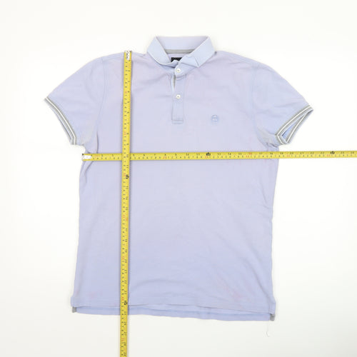 Massimo Dutti Men's Light Blue Casual Fit Cotton Polo Shirt M