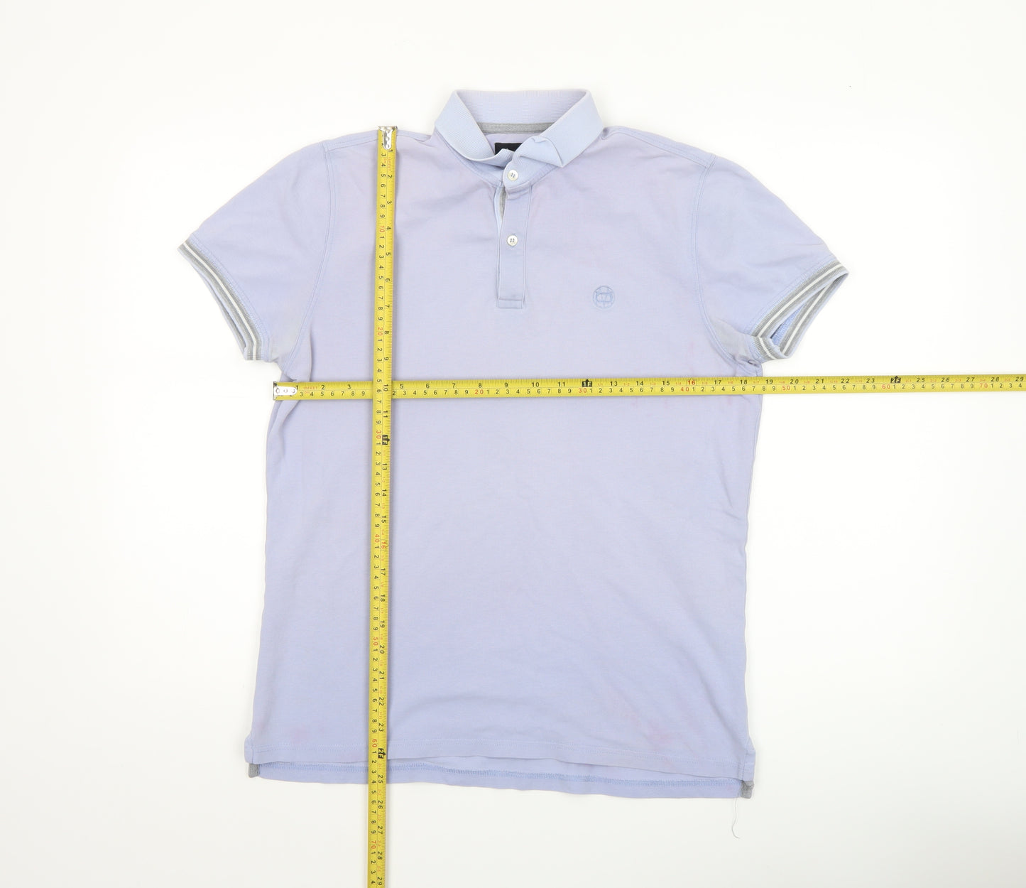 Massimo Dutti Men's Light Blue Casual Fit Cotton Polo Shirt M