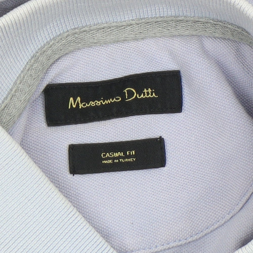 Massimo Dutti Men's Light Blue Casual Fit Cotton Polo Shirt M