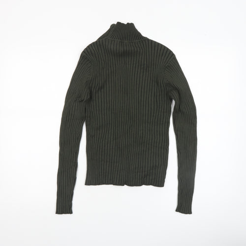 Hollys Women’s Green Rib Knit High Neck Button Jumper Size S