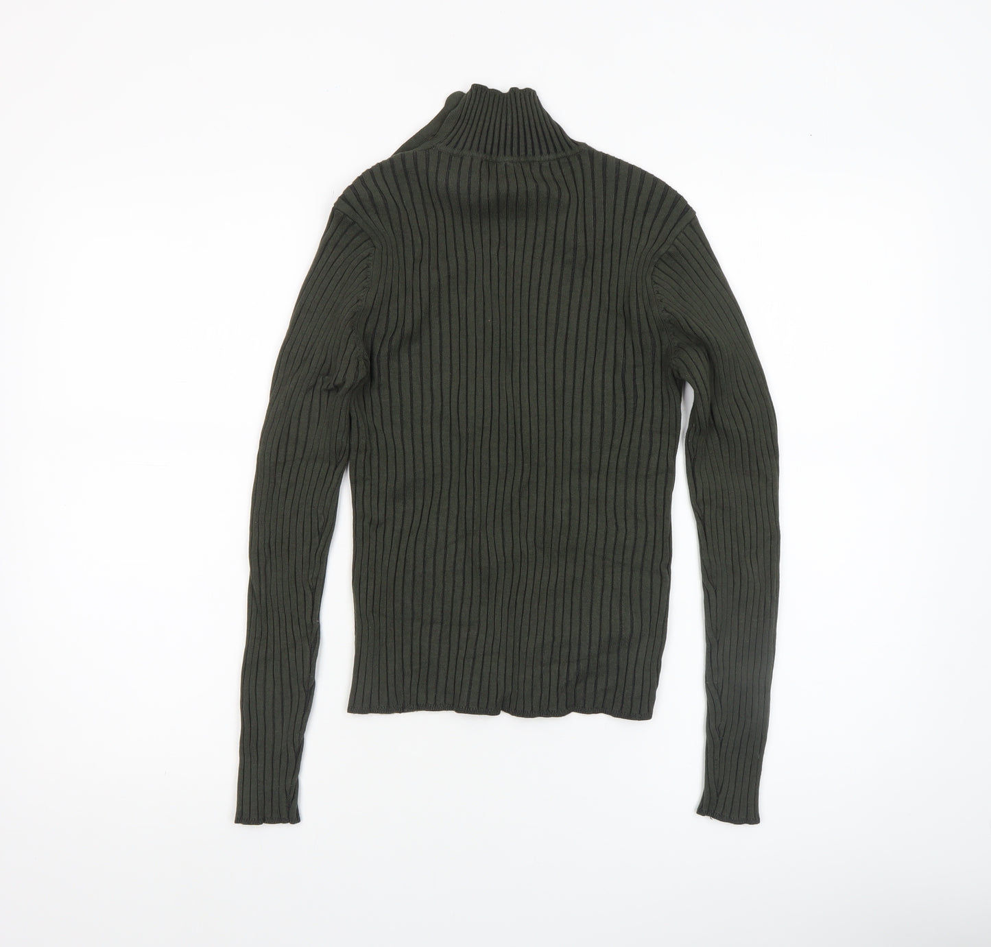 Hollys Women’s Green Rib Knit High Neck Button Jumper Size S