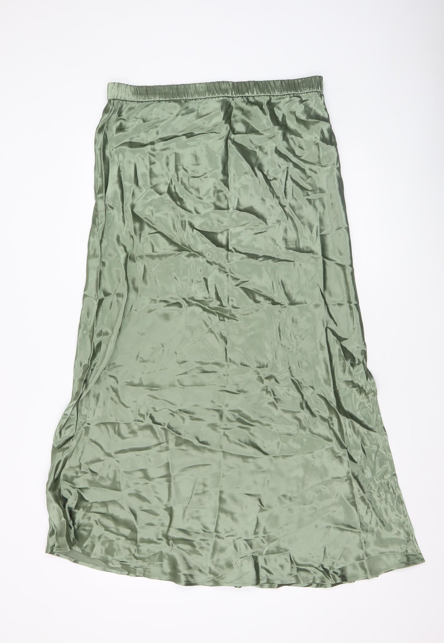 Sinead Keary Women’s Green Satin Midi Skirt XL Elastic Waist Viscose Blend