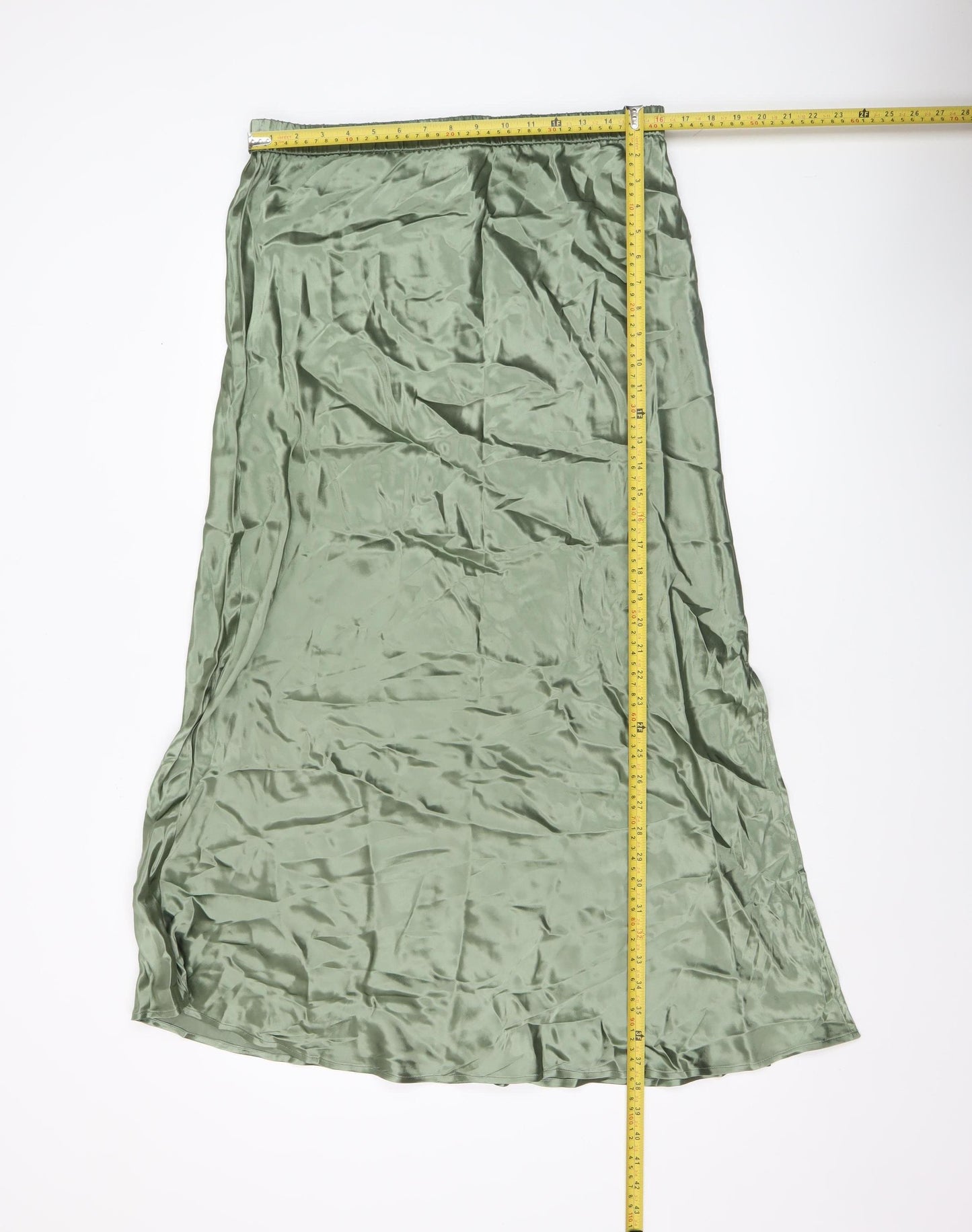 Sinead Keary Women’s Green Satin Midi Skirt XL Elastic Waist Viscose Blend