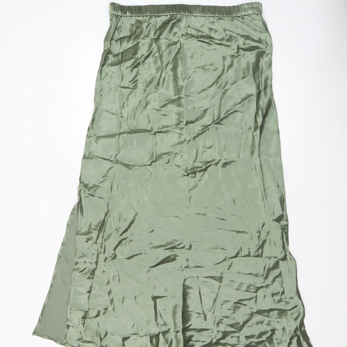 Sinead Keary Women’s Green Satin Midi Skirt XL Elastic Waist Viscose Blend