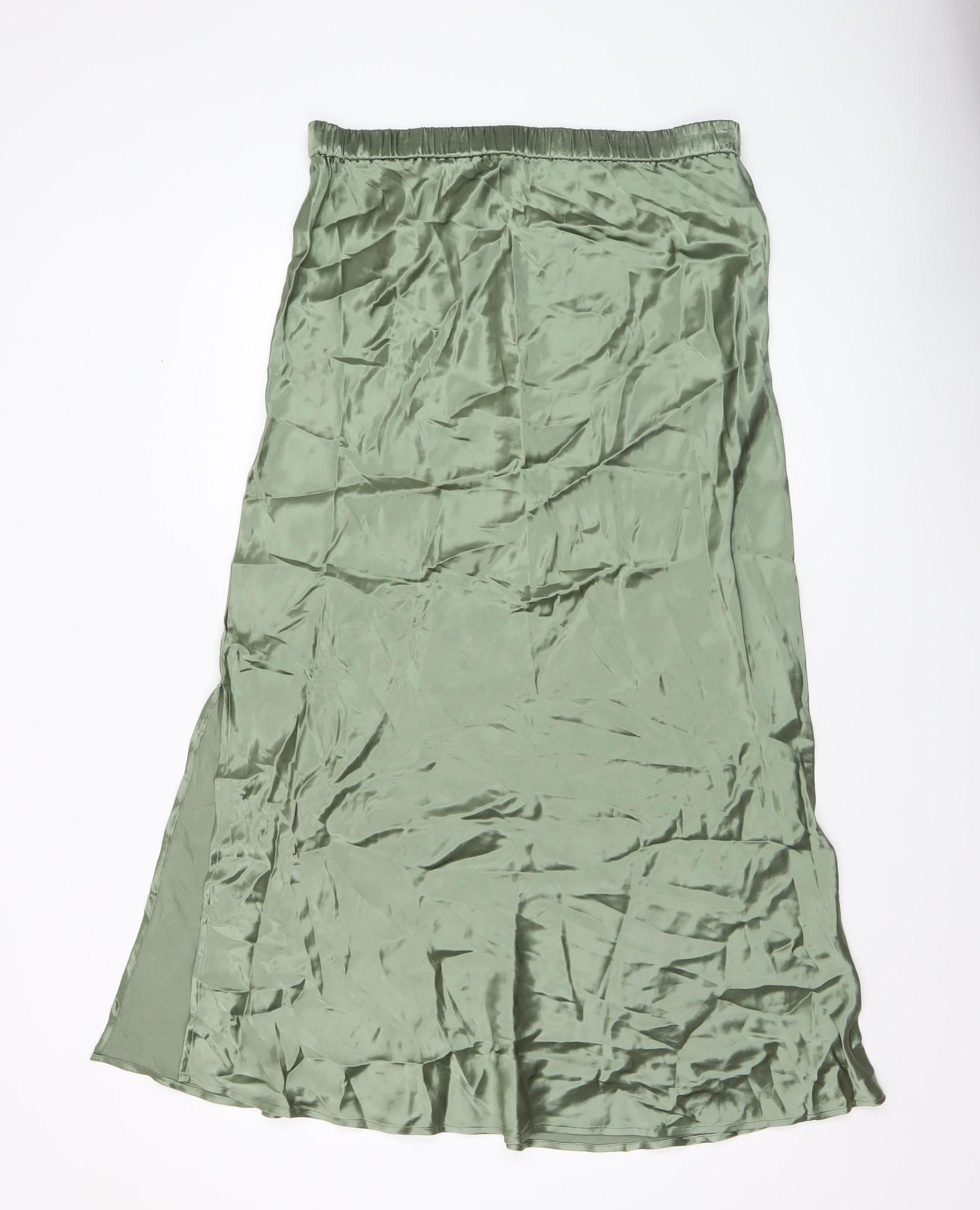 Sinead Keary Women’s Green Satin Midi Skirt XL Elastic Waist Viscose Blend