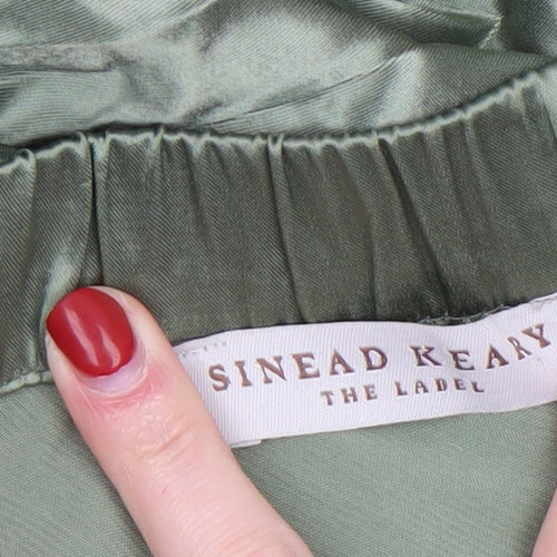 Sinead Keary Women’s Green Satin Midi Skirt XL Elastic Waist Viscose Blend