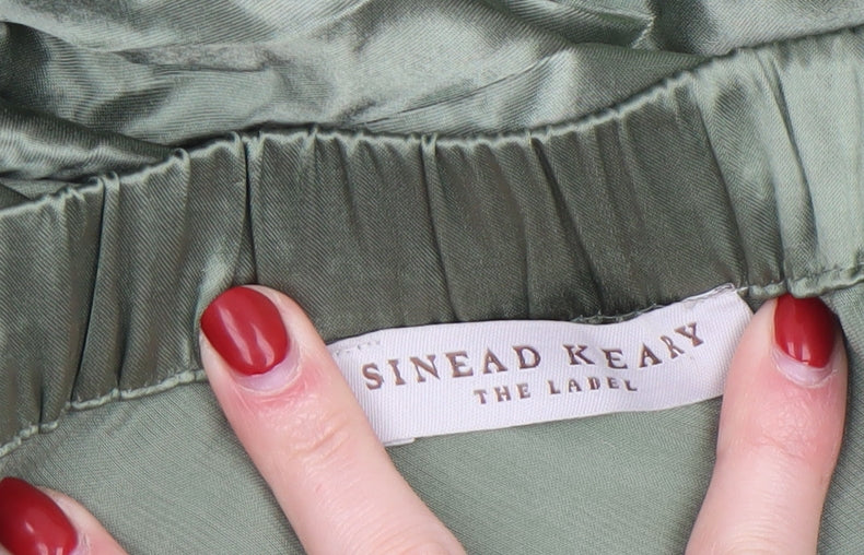 Sinead Keary Women’s Green Satin Midi Skirt XL Elastic Waist Viscose Blend