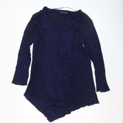 Cable & Gauge Women's Blue Long Sleeve V-Neck Ruffle Tunic Blouse Size L