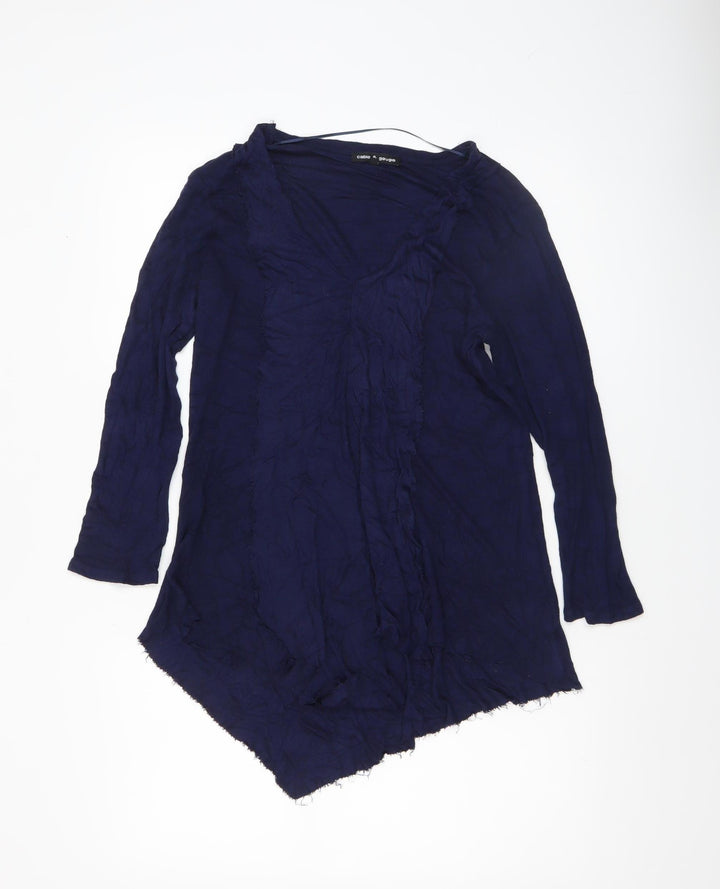 Cable & Gauge Women's Blue Long Sleeve V-Neck Ruffle Tunic Blouse Size L