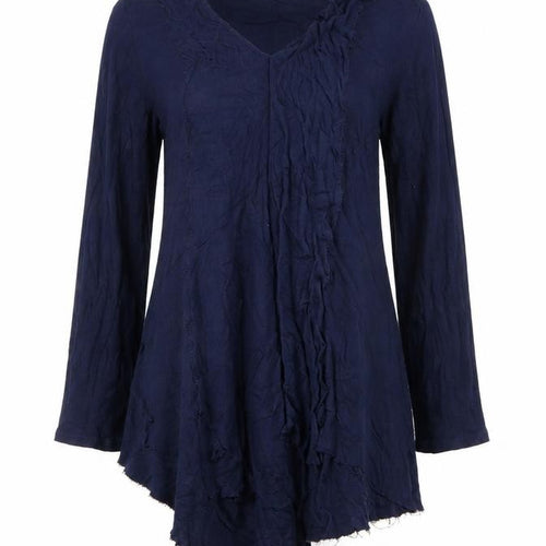Cable & Gauge Women's Blue Long Sleeve V-Neck Ruffle Tunic Blouse Size L