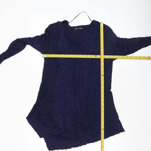 Cable & Gauge Women's Blue Long Sleeve V-Neck Ruffle Tunic Blouse Size L