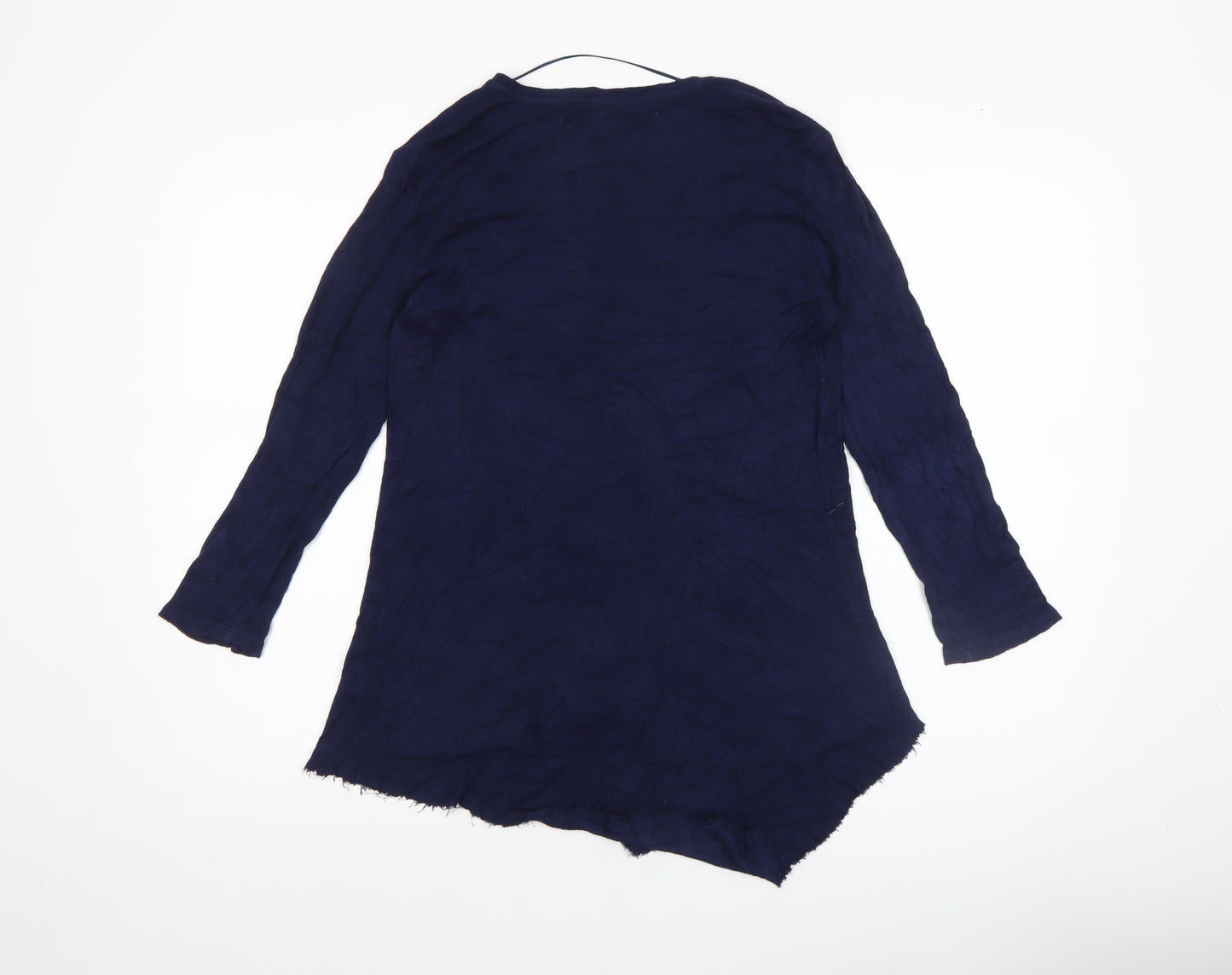 Cable & Gauge Women's Blue Long Sleeve V-Neck Ruffle Tunic Blouse Size L