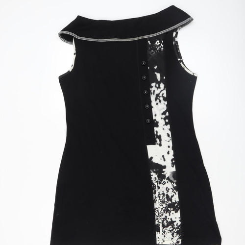 Aria Women Black Knee Length Shift Dress Size 12 Sleeveless Stretch