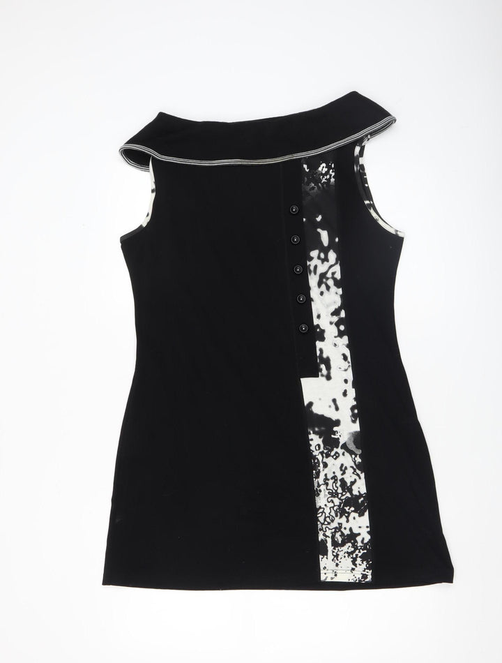 Aria Women Black Knee Length Shift Dress Size 12 Sleeveless Stretch