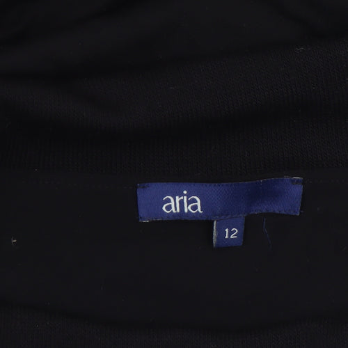 Aria Women Black Knee Length Shift Dress Size 12 Sleeveless Stretch