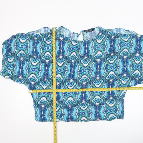 Dunnes Women Blue Paisley 3/4 Sleeve Viscose Tunic Blouse Size 14