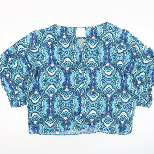 Dunnes Women Blue Paisley 3/4 Sleeve Viscose Tunic Blouse Size 14