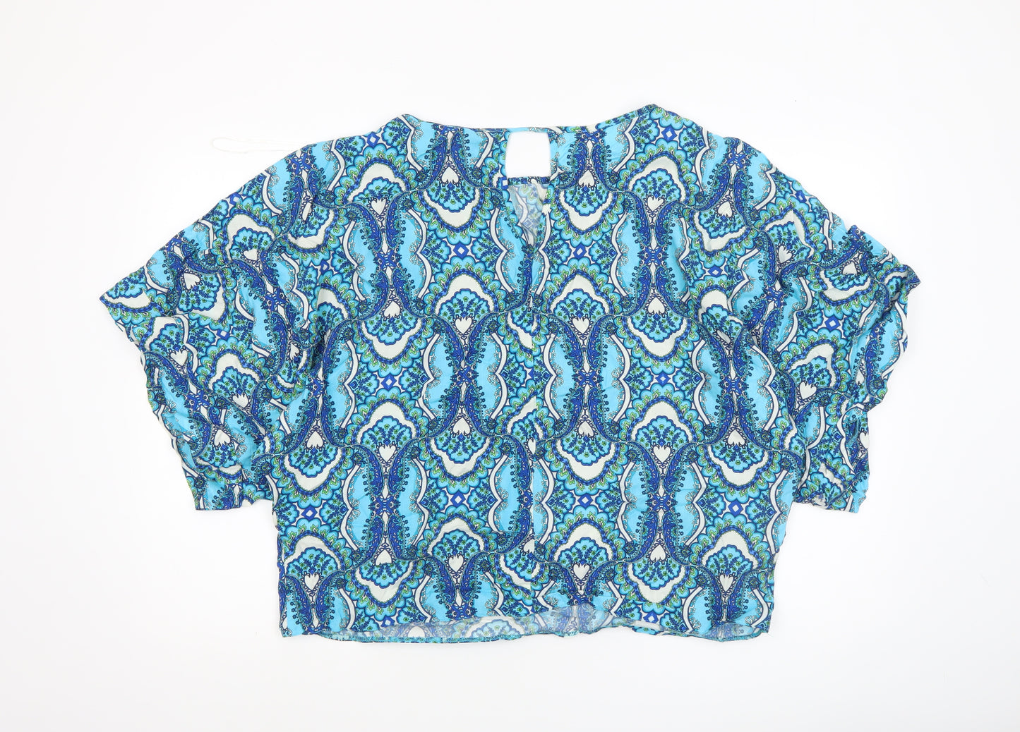 Dunnes Women Blue Paisley 3/4 Sleeve Viscose Tunic Blouse Size 14