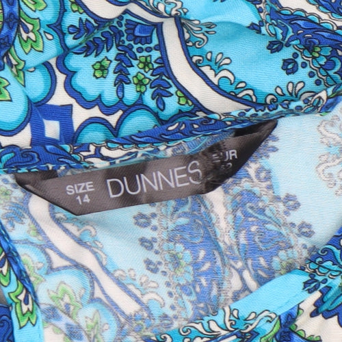 Dunnes Women Blue Paisley 3/4 Sleeve Viscose Tunic Blouse Size 14