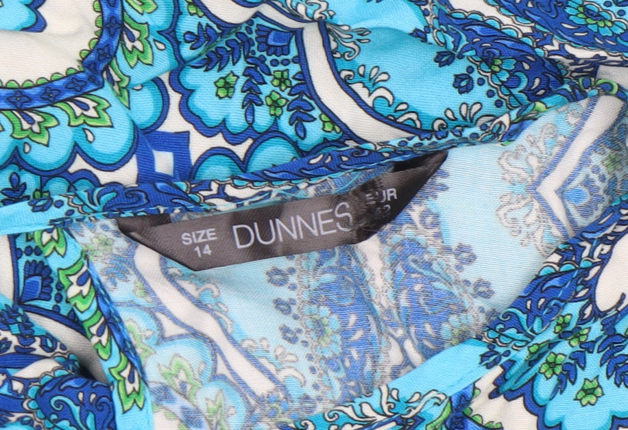 Dunnes Women Blue Paisley 3/4 Sleeve Viscose Tunic Blouse Size 14