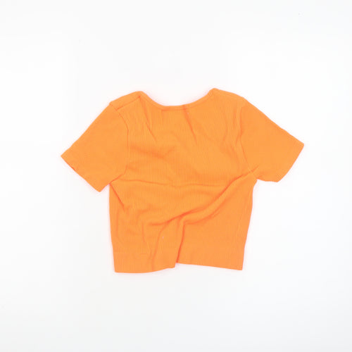 Dunnes Women’s Orange Cropped V-Neck Ribbed Short Sleeve Top XS