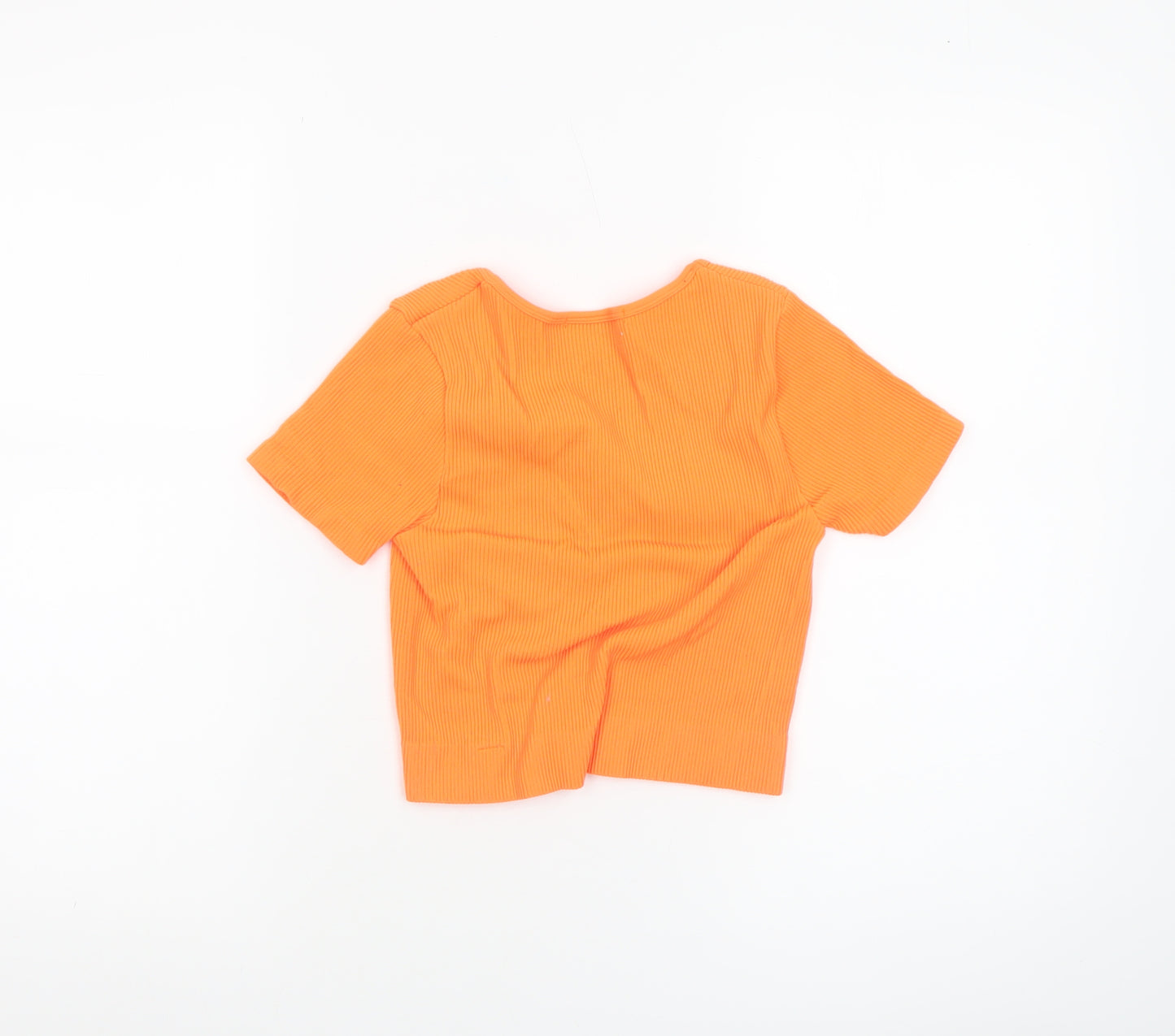 Dunnes Women’s Orange Cropped V-Neck Ribbed Short Sleeve Top XS