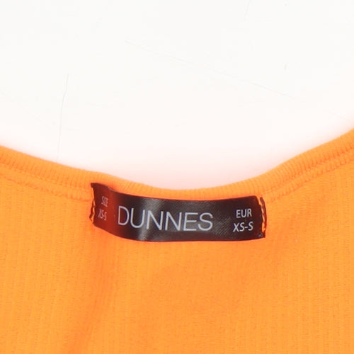Dunnes Women’s Orange Cropped V-Neck Ribbed Short Sleeve Top XS