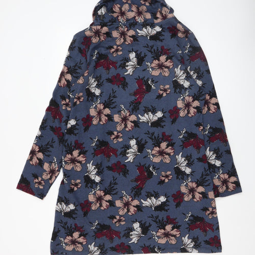 Voulez Vous Women's Blue Floral Shift Dress Size 14 Long Sleeve Cowl Neck