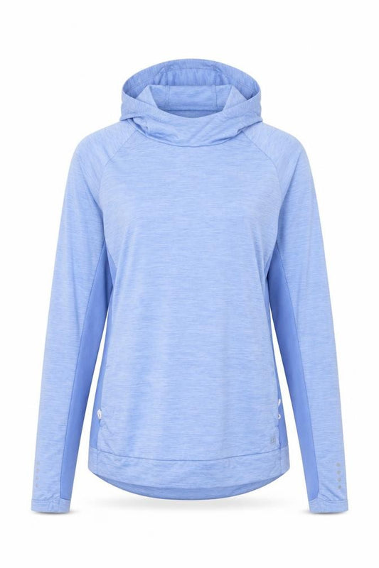 Front view of Dunnes Women Blue Hooded Pullover Sweatshirt, size L, Polyester Blend