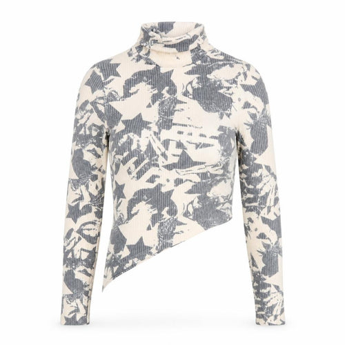 Bershka Women’s Grey Star Print Cropped Roll Neck Top Size S
