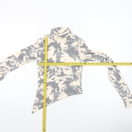 Bershka Women’s Grey Star Print Cropped Roll Neck Top Size S