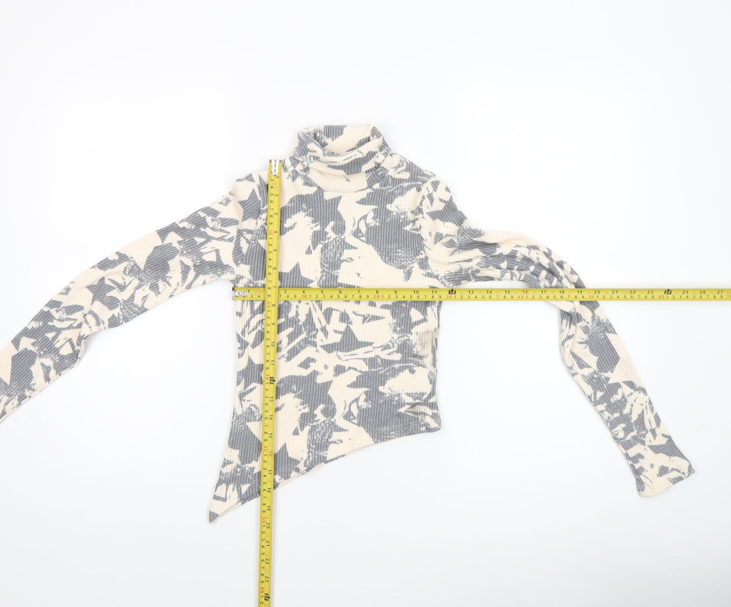 Bershka Women’s Grey Star Print Cropped Roll Neck Top Size S