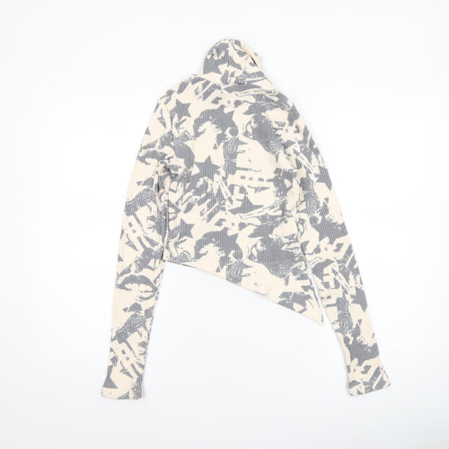 Bershka Women’s Grey Star Print Cropped Roll Neck Top Size S