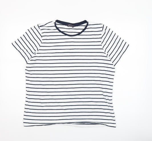 Marks and Spencer Womens White Striped Cotton Jersey T-Shirt Size 20