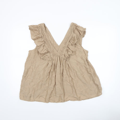 Next Women Beige Ruffle Sleeveless Tunic Blouse UK 16